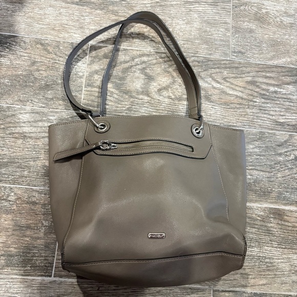 Chaps Handbags - Chaps Faux Leather Brown Shoulder Bag Classic Preppy Zip